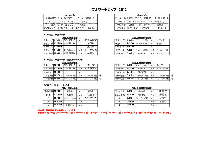 『　フォワードカップ２０１２　』　組み合わせ　